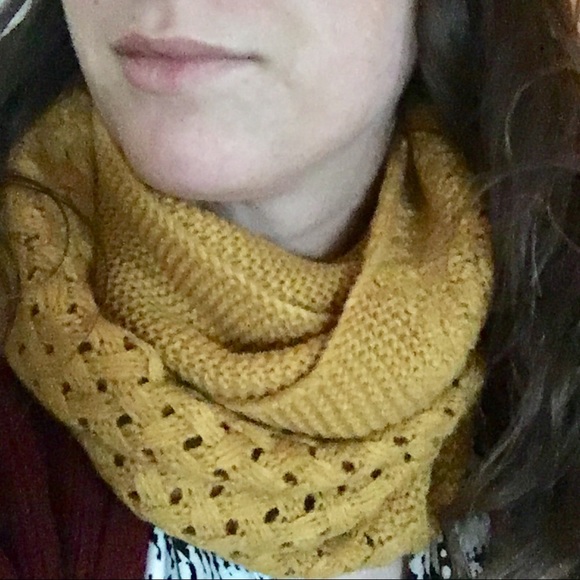 Accessories - Mustard Mixed Weave Knitted Infinity Loop Scarf Accessories - Mustard Mixed Weave Knitted Infinity Loop Scarf